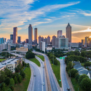 View of downtown Atlanta showing major highways entering city.